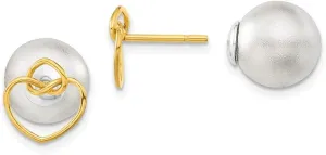 Real 925 Sterling Silver Yellow Gold-Tone Knotted Hearts Front Back Post Studs Earrings - 9mm x 9mm