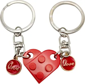 Red Heart Keychain Set for Couples, Heart Keychain for Boyfriend Girlfriend, Matching Heart red Keychains.