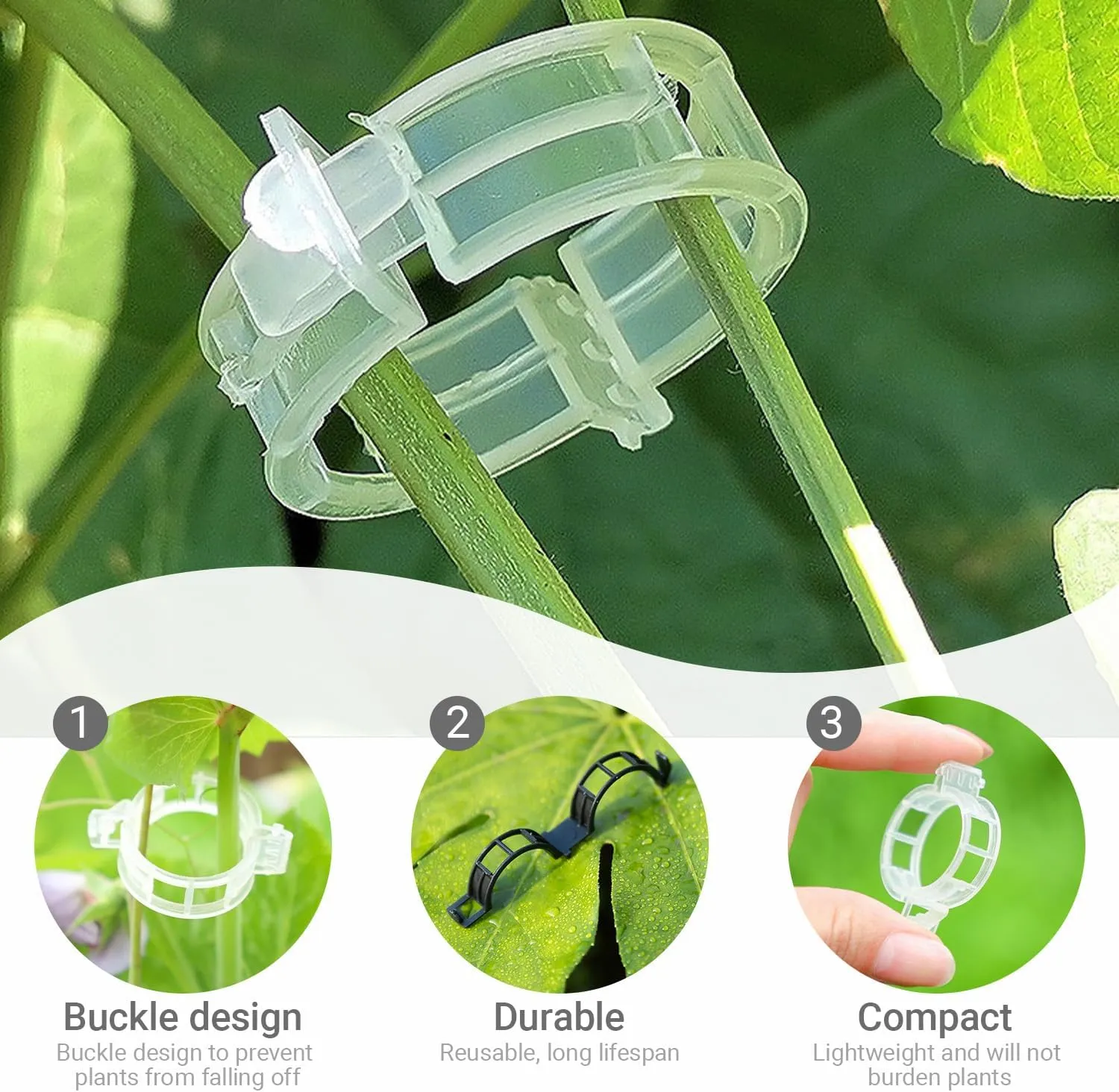 Reusable Plastic Plant Clips for Climbing Plants 2025 - Gentle & Secure Garden Support Clips for Tomatoes, Vines, Cucumbers, Grapes, Vegetables - Indoor/Outdoor Trellis Clips (100, Green)