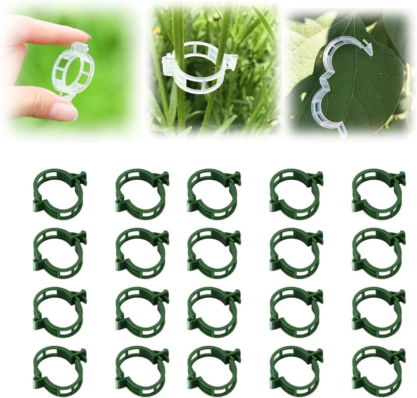 Reusable Plastic Plant Clips for Climbing Plants 2025 - Gentle & Secure Garden Support Clips for Tomatoes, Vines, Cucumbers, Grapes, Vegetables - Indoor/Outdoor Trellis Clips (100, Green)