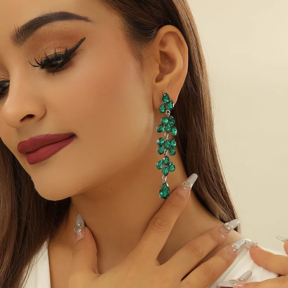 Rhinestone Drop Earrings for Wedding - Women's Bridal Vintage Chandelier Statement Teardrop Crystal CZ Cluster Leaf Wing Dangle Earrings for Bride Bridesmaids Party Prom