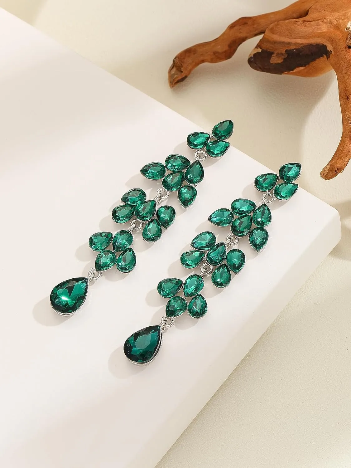 Rhinestone Drop Earrings for Wedding - Women's Bridal Vintage Chandelier Statement Teardrop Crystal CZ Cluster Leaf Wing Dangle Earrings for Bride Bridesmaids Party Prom