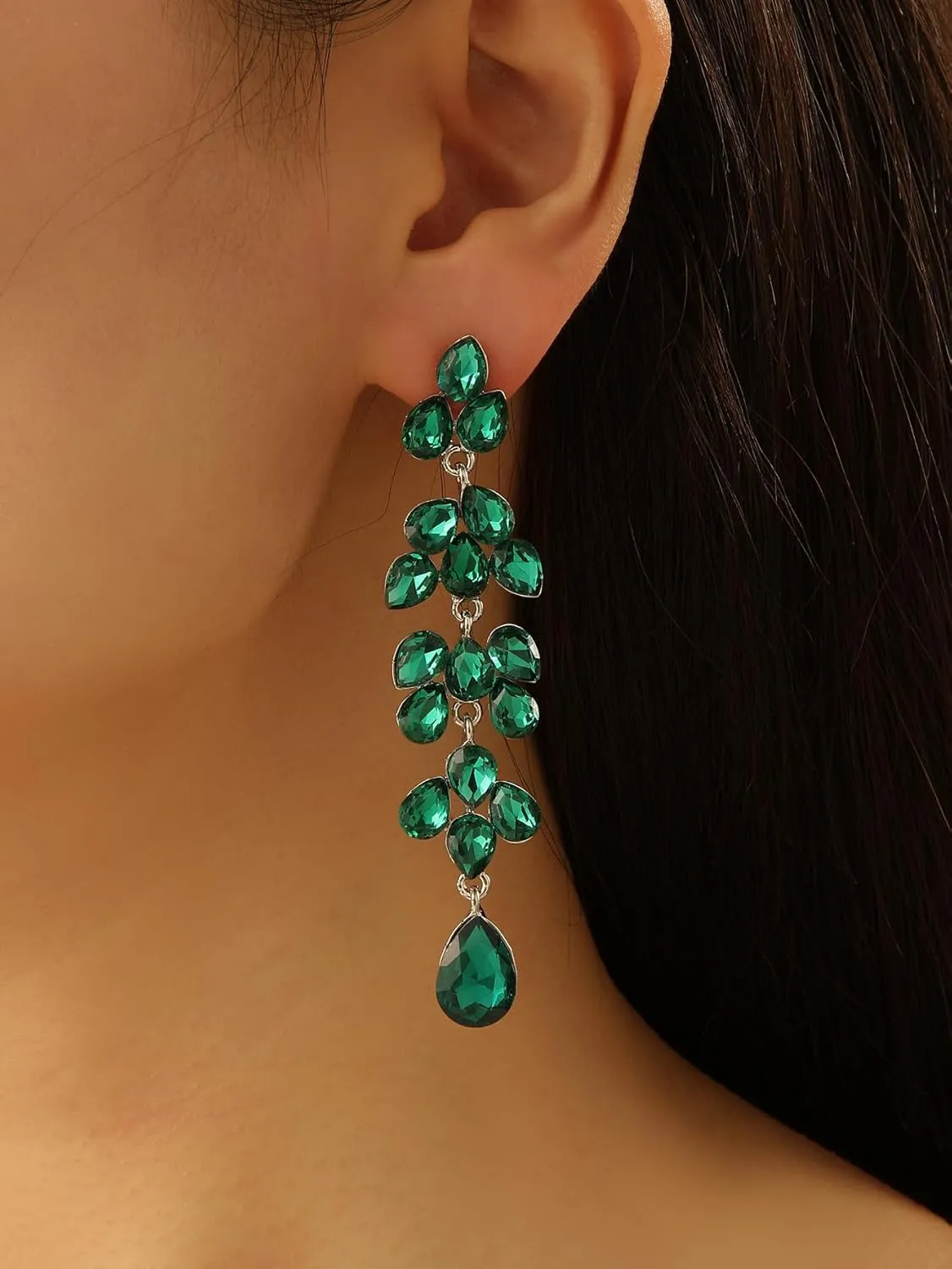 Rhinestone Drop Earrings for Wedding - Women's Bridal Vintage Chandelier Statement Teardrop Crystal CZ Cluster Leaf Wing Dangle Earrings for Bride Bridesmaids Party Prom