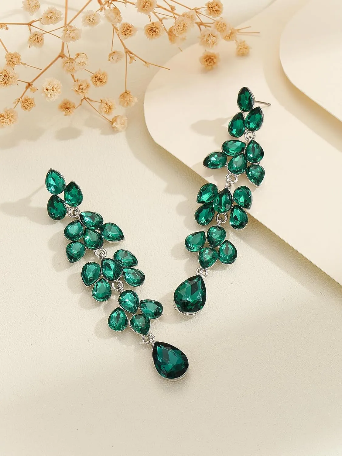 Rhinestone Drop Earrings for Wedding - Women's Bridal Vintage Chandelier Statement Teardrop Crystal CZ Cluster Leaf Wing Dangle Earrings for Bride Bridesmaids Party Prom