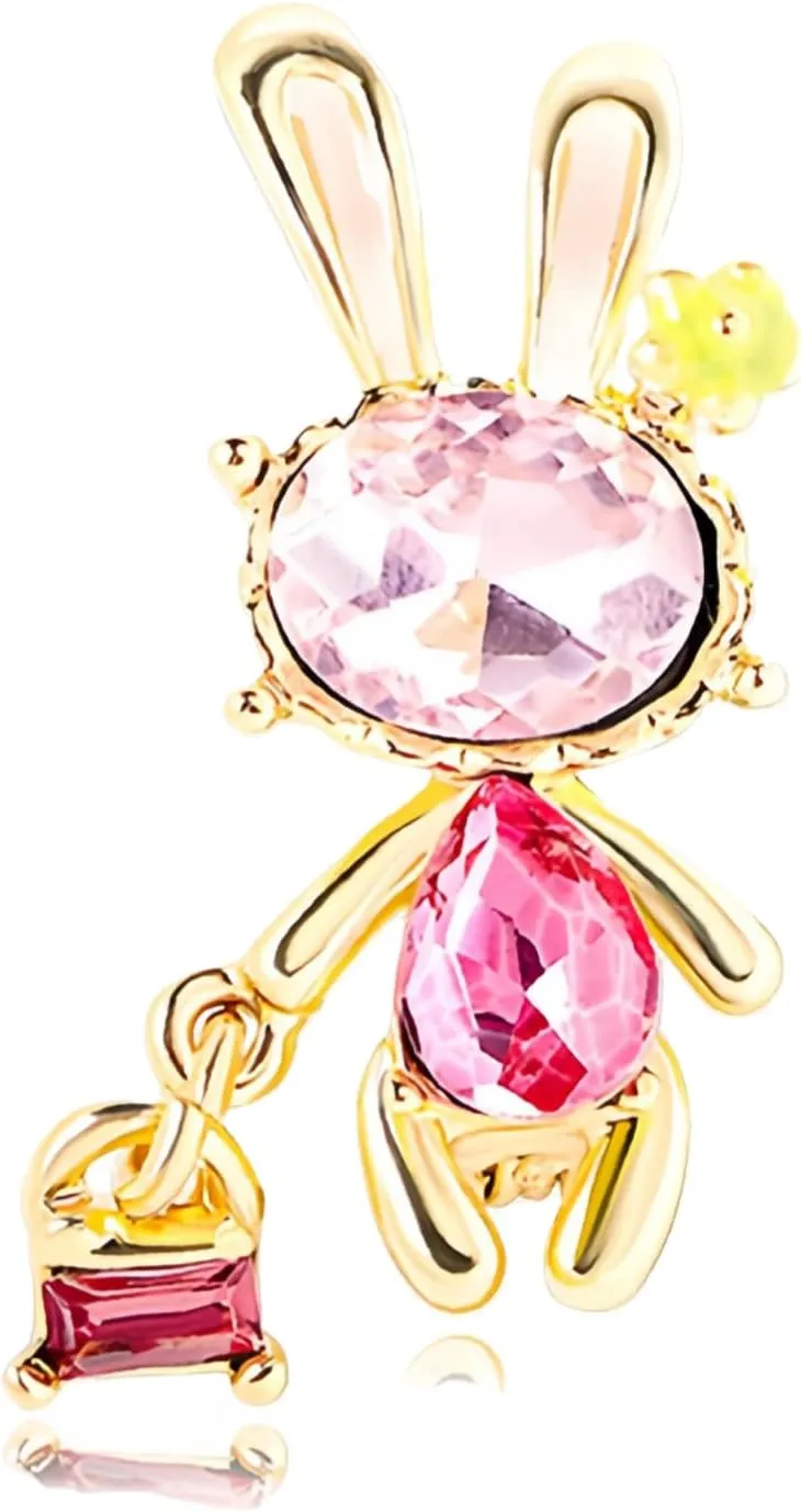 Rhinestone Rabbit Brooch Pin for Women Girls Gold Plated Cute Animal Pink Blue Bunny Brooch Lapel Pin Clothing Accessories Graduation Easter Holiday Party Jewelry