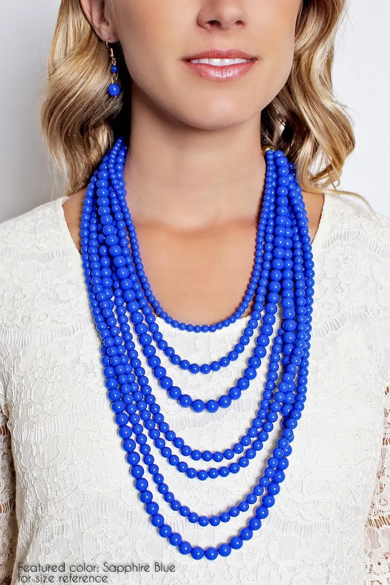 RIAH FASHION Multi Beaded Bubble Statement Necklace - Round Ball Chunky Drape Bib Collar Marbled, 7 Layer Long