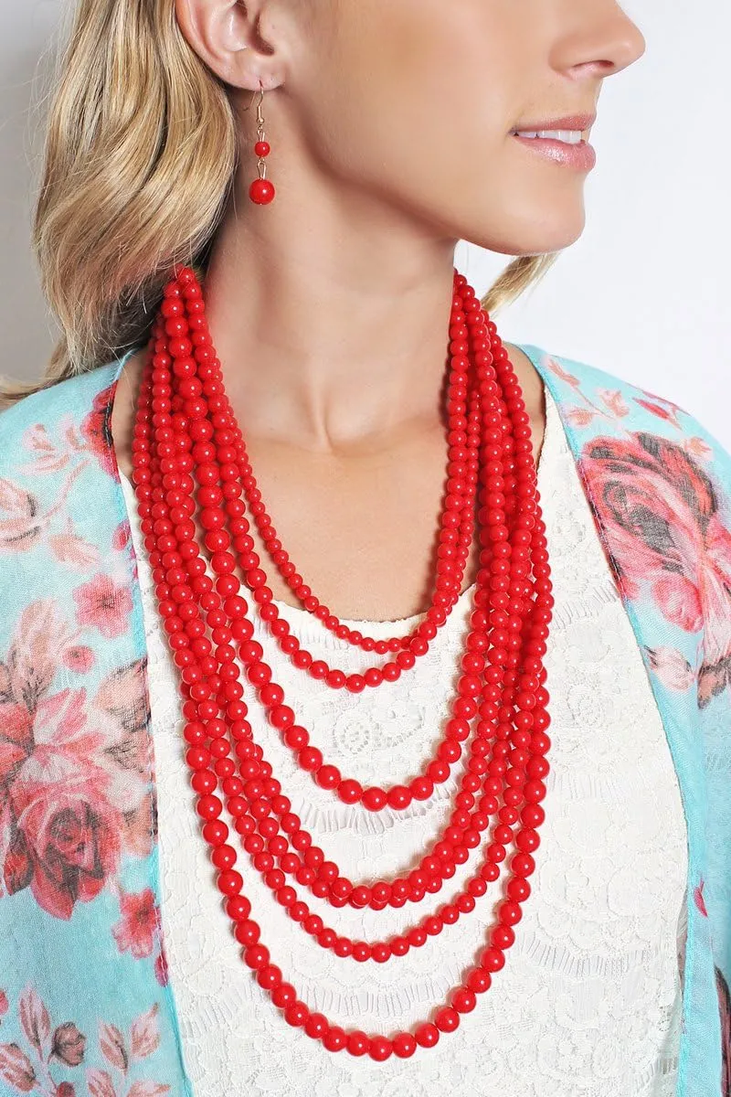 RIAH FASHION Multi Layer Beaded Strand Bubble Statement Necklace - Round Ball Chunky Drape Bib Collar 7 Strands