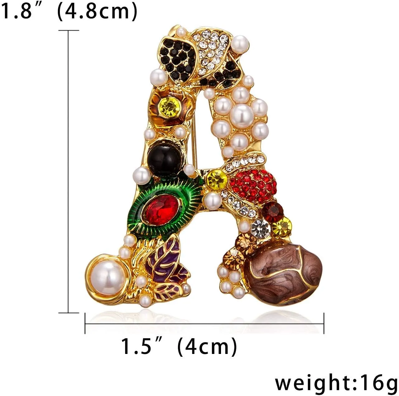 RINHOO Pearl Initial Brooch Pin Crystal A-Z 26 Alphabet Letters Brooch Colorful Enamel Breastpin Pin Jewelry for Women Gifts