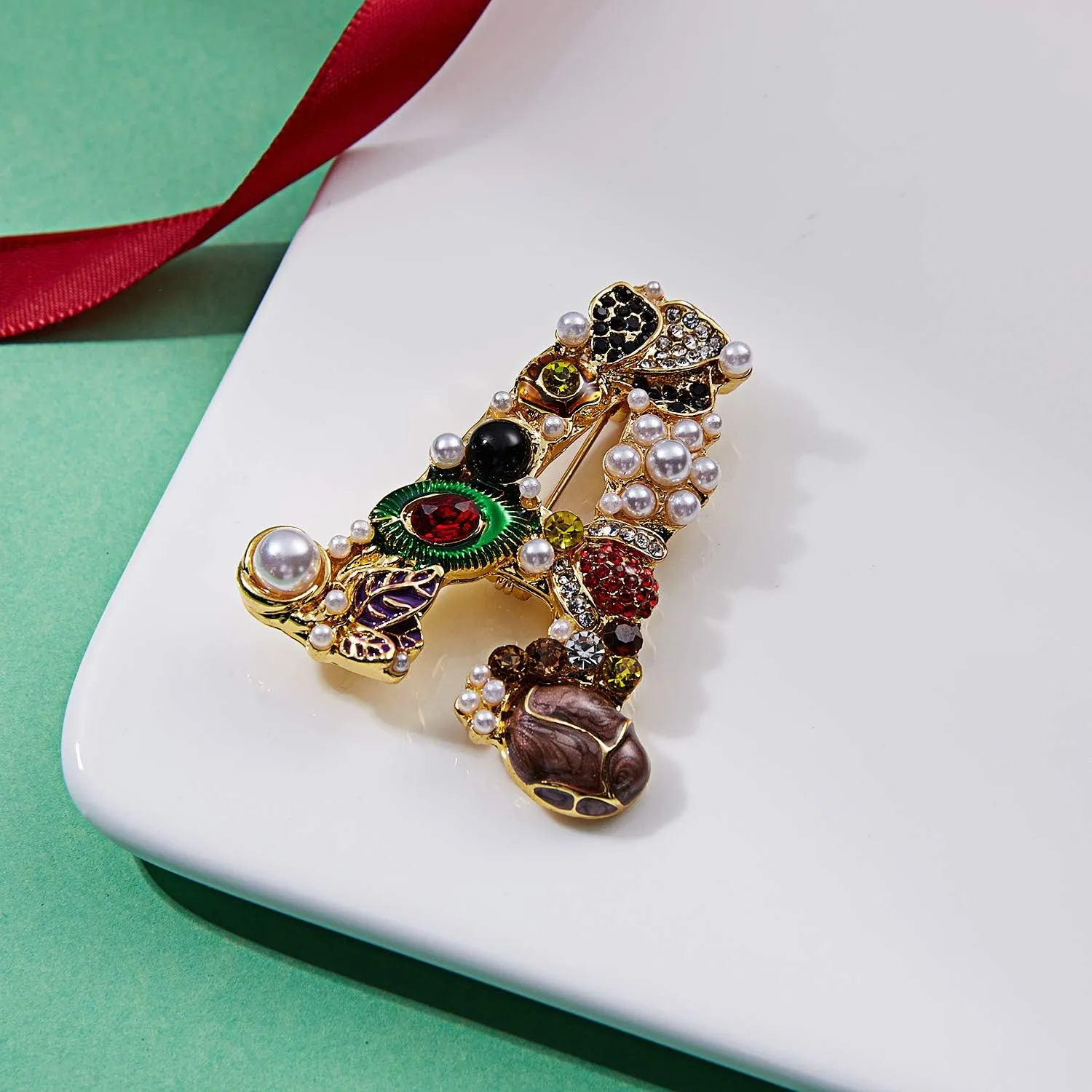 RINHOO Pearl Initial Brooch Pin Crystal A-Z 26 Alphabet Letters Brooch Colorful Enamel Breastpin Pin Jewelry for Women Gifts
