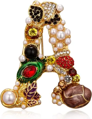 RINHOO Pearl Initial Brooch Pin Crystal A-Z 26 Alphabet Letters Brooch Colorful Enamel Breastpin Pin Jewelry for Women Gifts