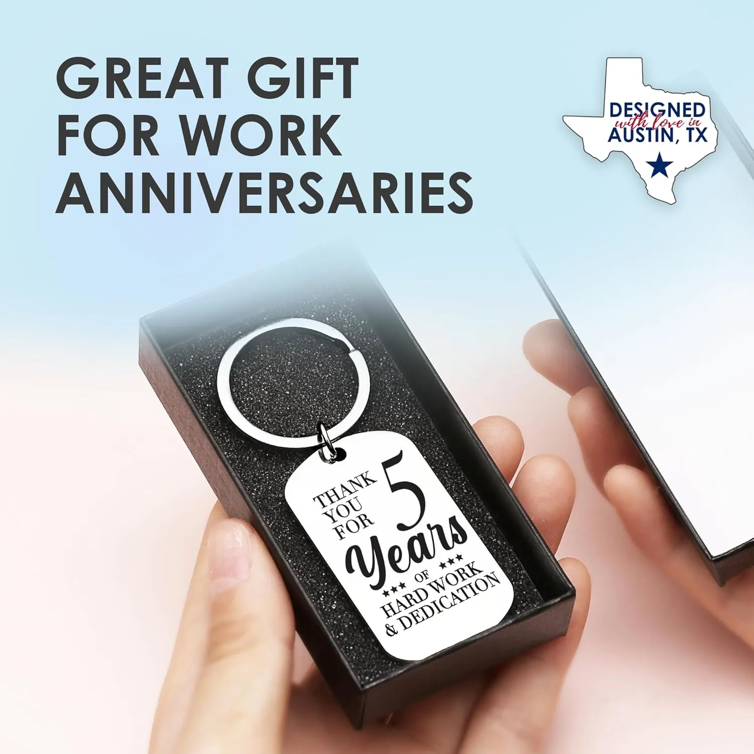 Rosa Vila Work Anniversary Keychain, Employee Gift for Work Anniversary, Coworker, 1-Year, 5-Year, 10-Year, 20-Year