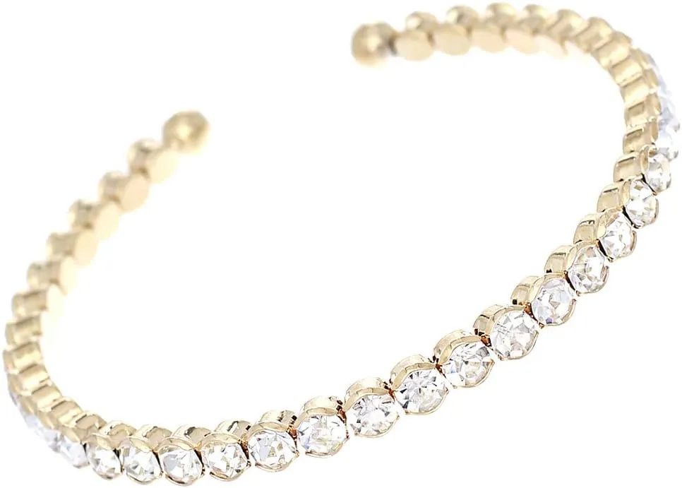 Rosemarie & Jubalee Women's Comfort Flex Crystal Rhinestone Bangle Cuff Bracelet