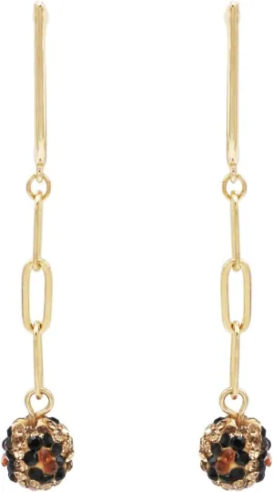 Rosemarie & Jubalee Women's Get Wild Leopard Print Pave Crystal Ball Drop Earrings (Link Chain Gold Tone Post Back, 2.25")