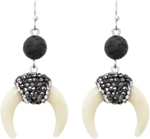 Rosemarie & Jubalee Women's Western Steer Horn With Lava Stone And Crystals Dangle Earrings, 1.75"