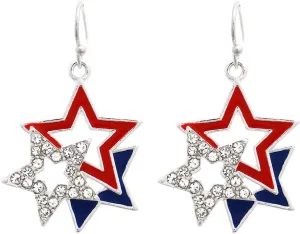 Rosemarie Collections Women's July 4th Red White And Blue USA American Flag Stars Patriotic Dangle Earrings, 1.44"