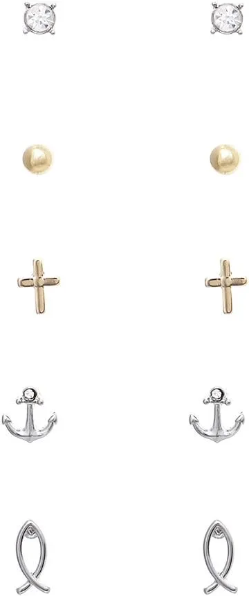 Rosemarie Collections Women's Set of 5 Pairs Hypoallergenic Small Crystal Stud Earrings