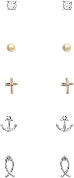 Rosemarie Collections Women's Set of 5 Pairs Hypoallergenic Small Crystal Stud Earrings