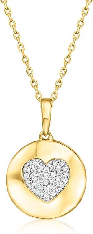 Ross-Simons 0.10 ct. t.w. Diamond Heart Disc Pendant Necklace in 18kt Gold Over Sterling
