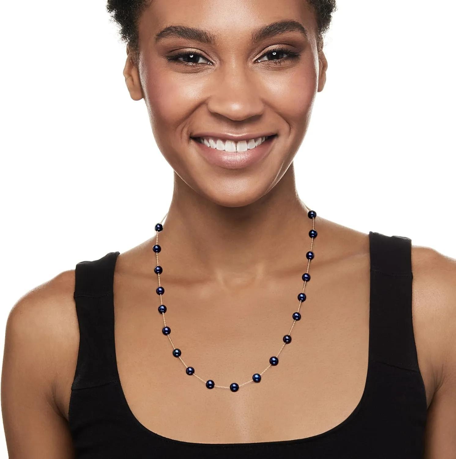 Ross-Simons 6-6.5mm Black Cultured Pearl Station Necklace in 14kt Yellow Gold