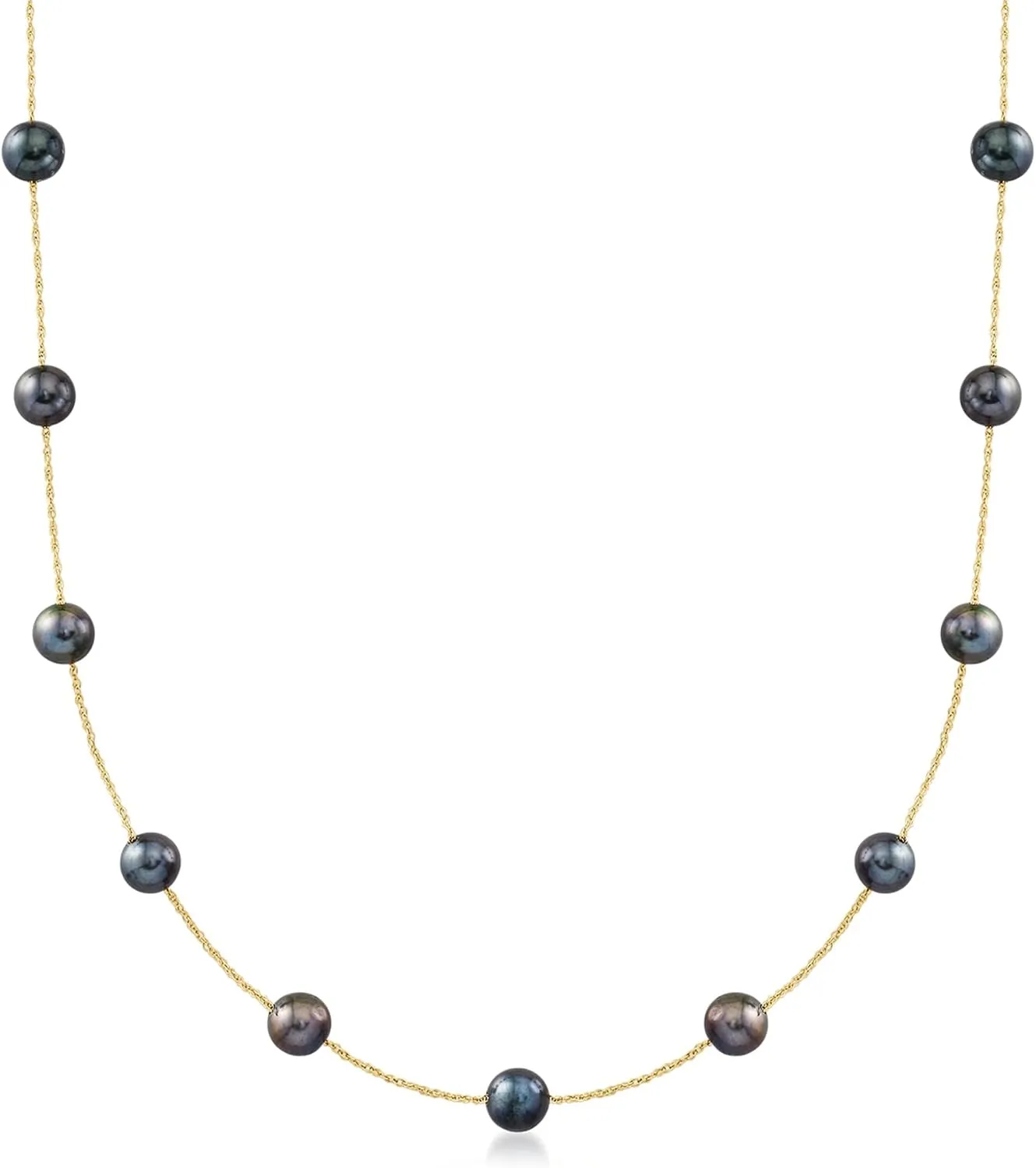 Ross-Simons 6-6.5mm Black Cultured Pearl Station Necklace in 14kt Yellow Gold