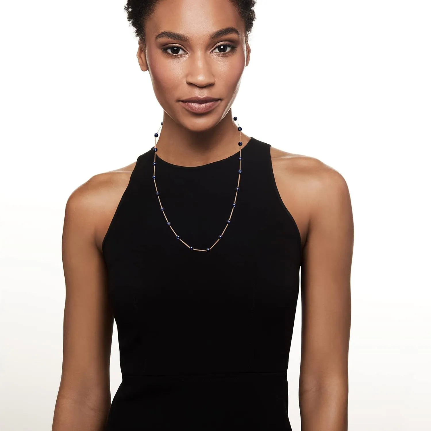 Ross-Simons 6-6.5mm Black Cultured Pearl Station Necklace in 14kt Yellow Gold