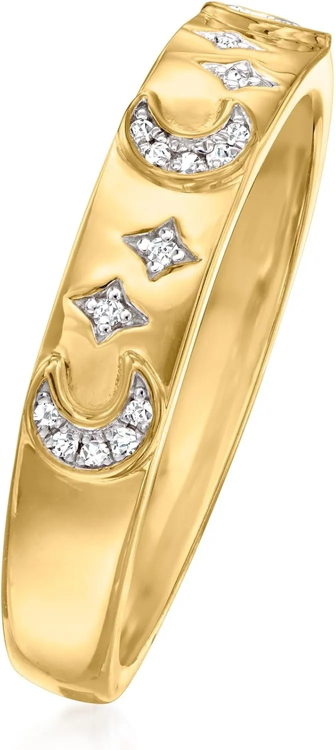 Ross-Simons Diamond Moon and Star Ring in 18kt Gold Over Sterling