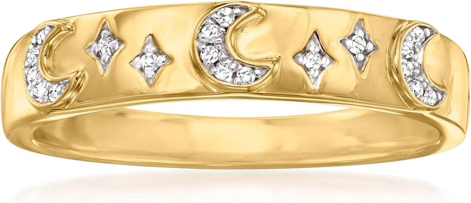 Ross-Simons Diamond Moon and Star Ring in 18kt Gold Over Sterling