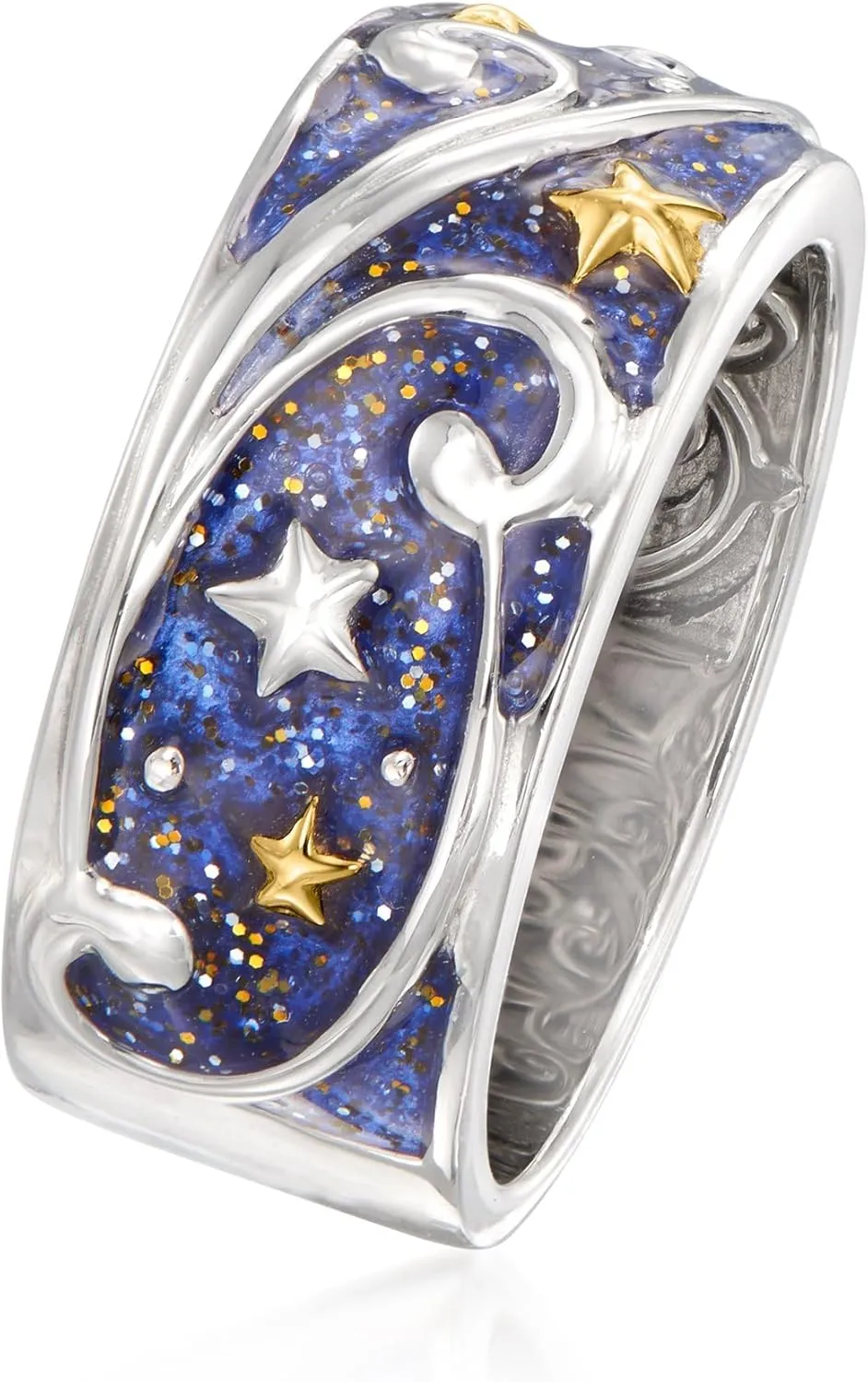 Ross-Simons Glittery Blue Enamel Celestial Ring in 2-Tone Sterling Silver