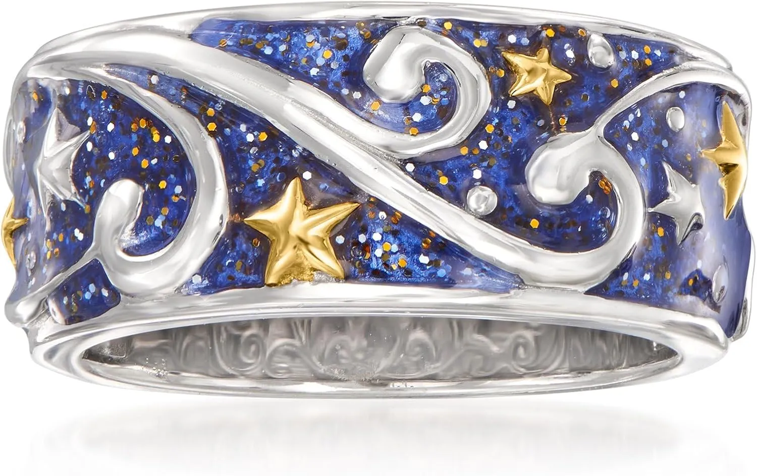 Ross-Simons Glittery Blue Enamel Celestial Ring in 2-Tone Sterling Silver