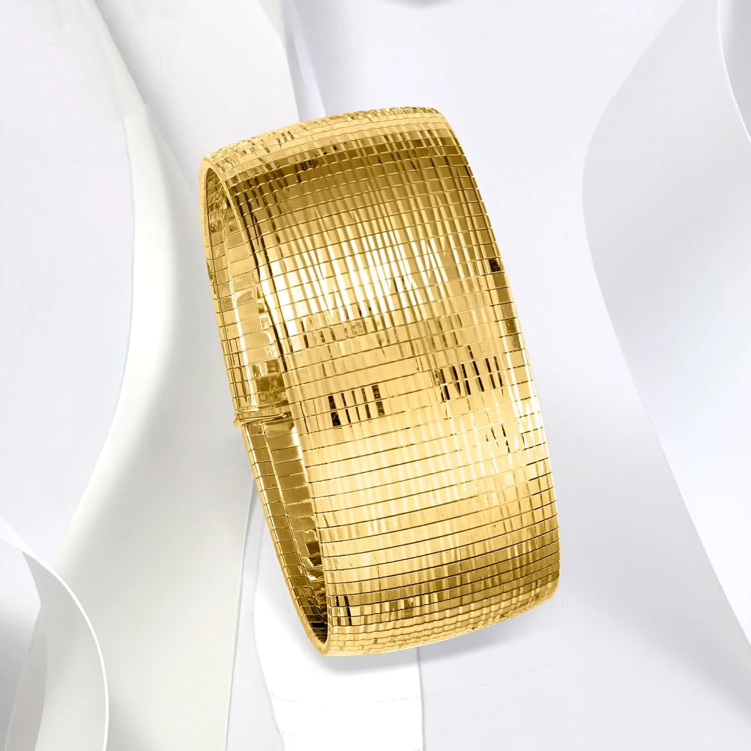 Ross-Simons Italian 18kt Gold Over Sterling Diamond-Cut and Polished Omega Bracelet