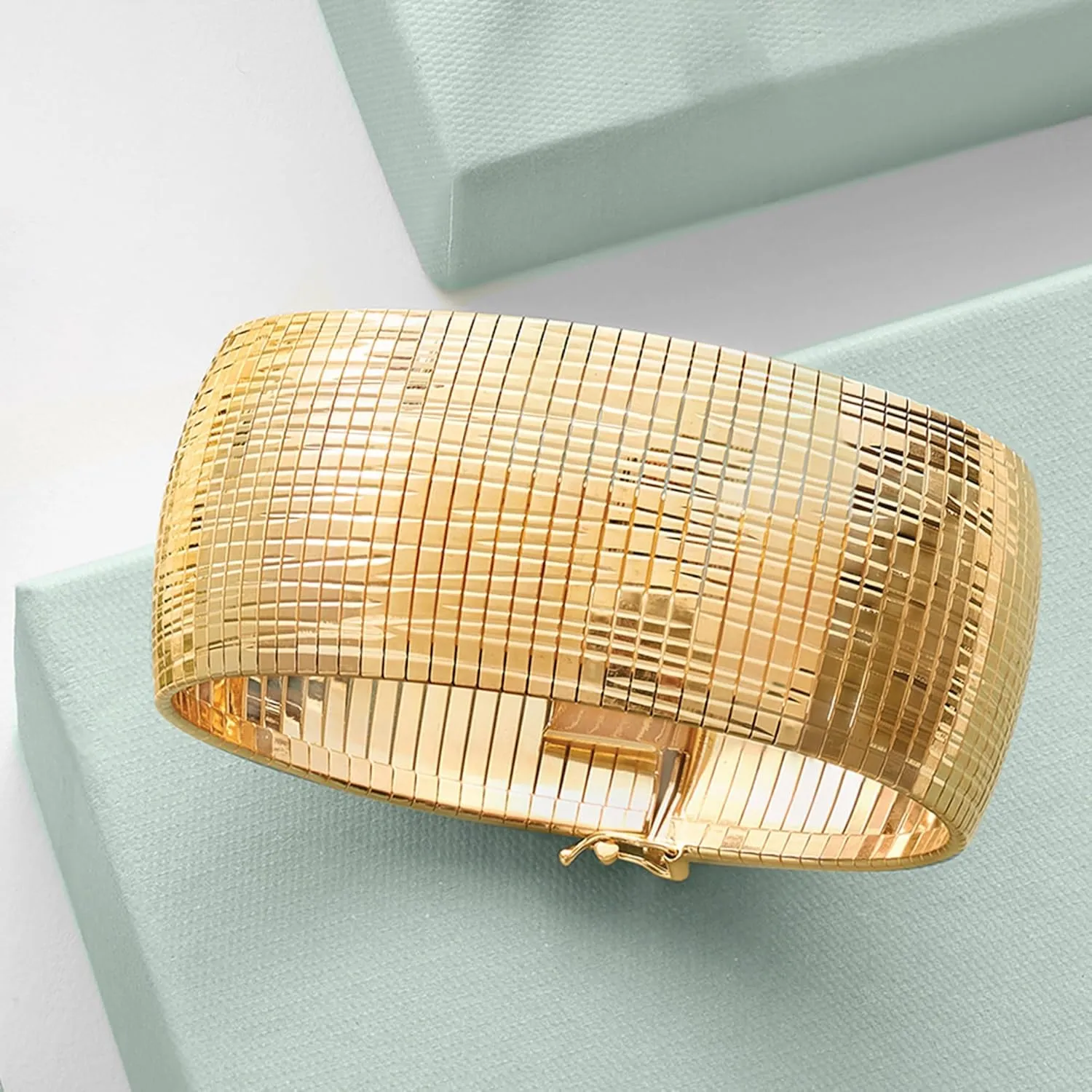 Ross-Simons Italian 18kt Gold Over Sterling Diamond-Cut and Polished Omega Bracelet