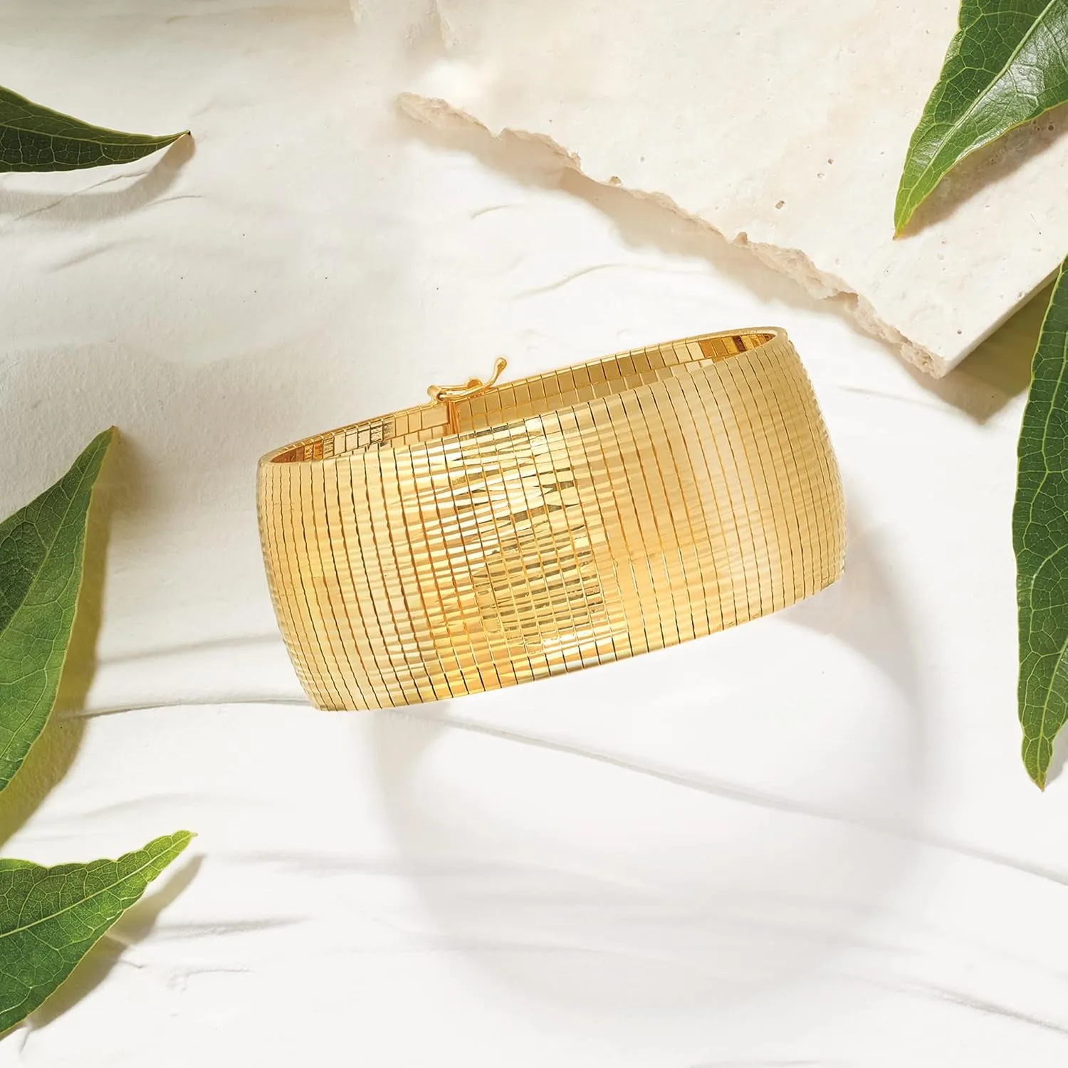 Ross-Simons Italian 18kt Gold Over Sterling Diamond-Cut and Polished Omega Bracelet