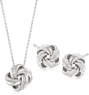 Ross-Simons Italian Sterling Silver Jewelry Set: Love Knot Necklace and Earrings
