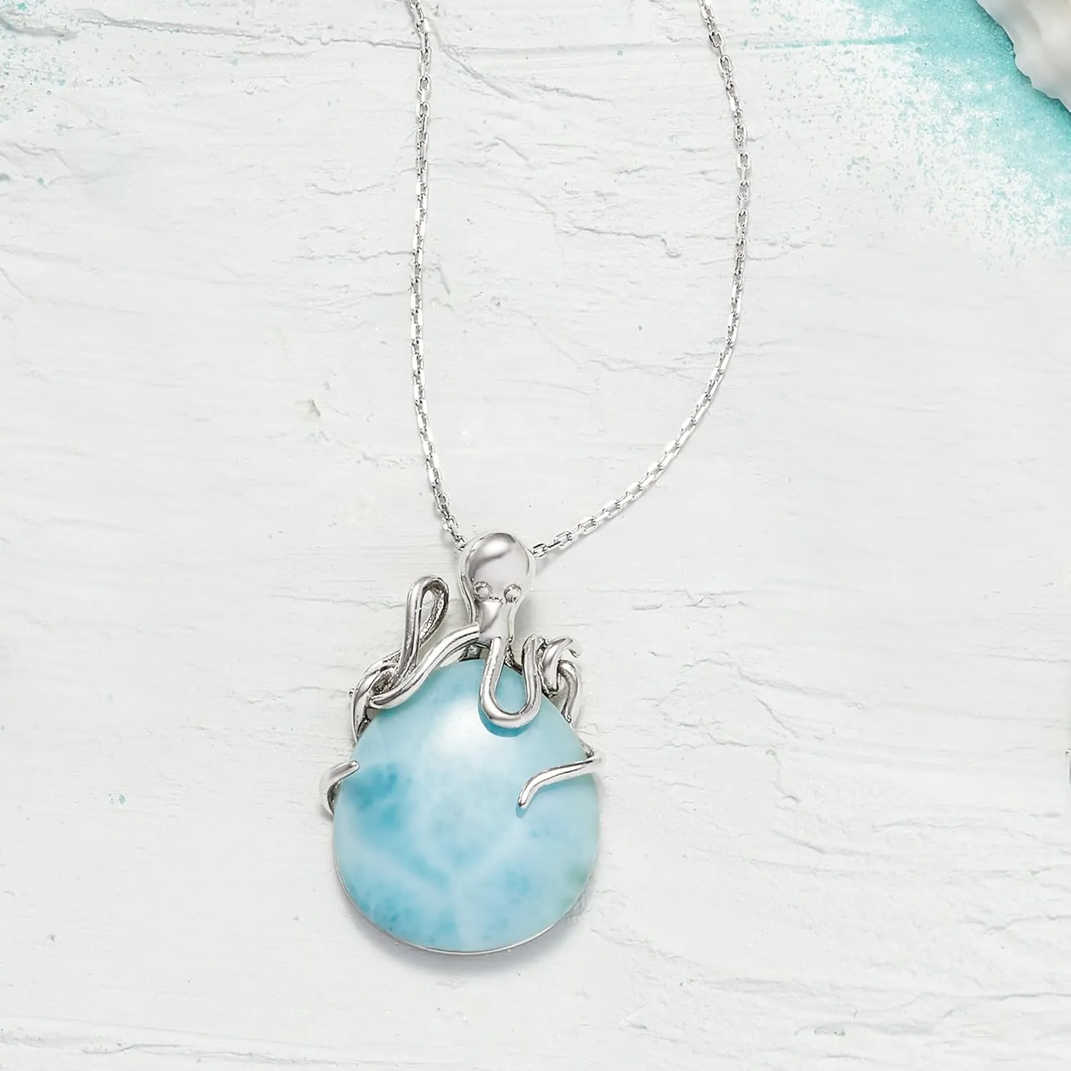 Ross-Simons Larimar Octopus Pendant Necklace in Sterling Silver