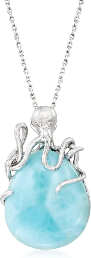 Ross-Simons Larimar Octopus Pendant Necklace in Sterling Silver