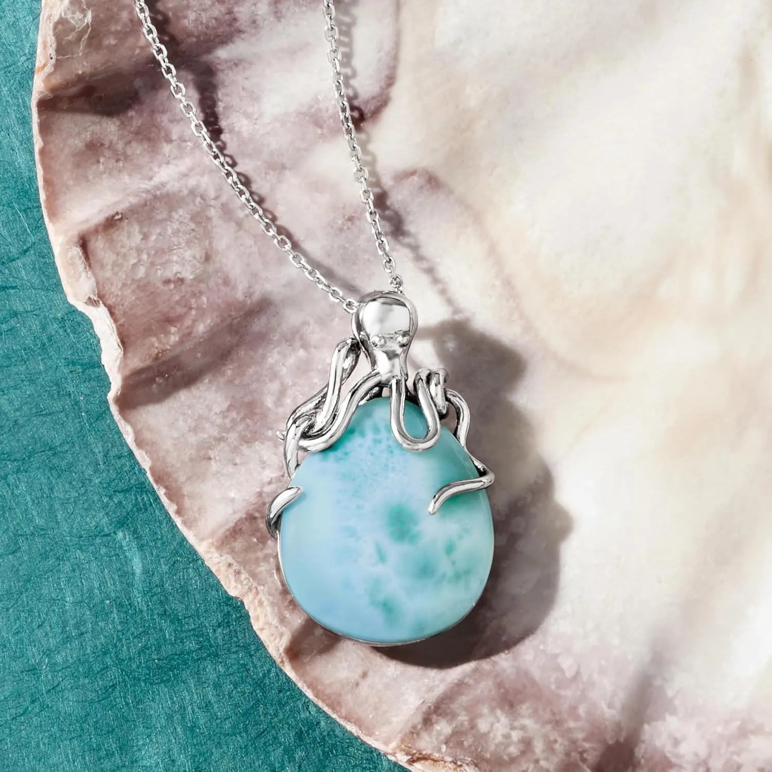 Ross-Simons Larimar Octopus Pendant Necklace in Sterling Silver