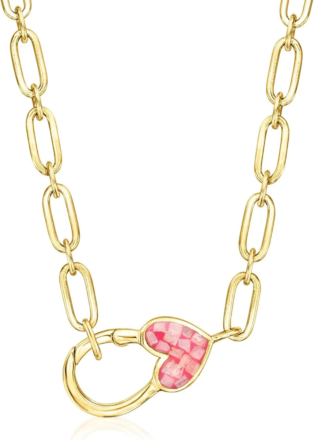Ross-Simons Moonstone and Pink Resin Inlay Heart Lobster Clasp Necklace in 18kt Gold Over Sterling