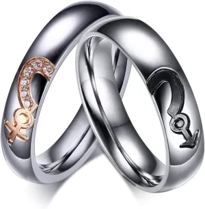 ROWAG 5MM Titanium Stainless Steel Mens Black Plated Couple Rings 4MM Womens Cubic Zirconia CZ for Him and Her Wedding Promise Bands