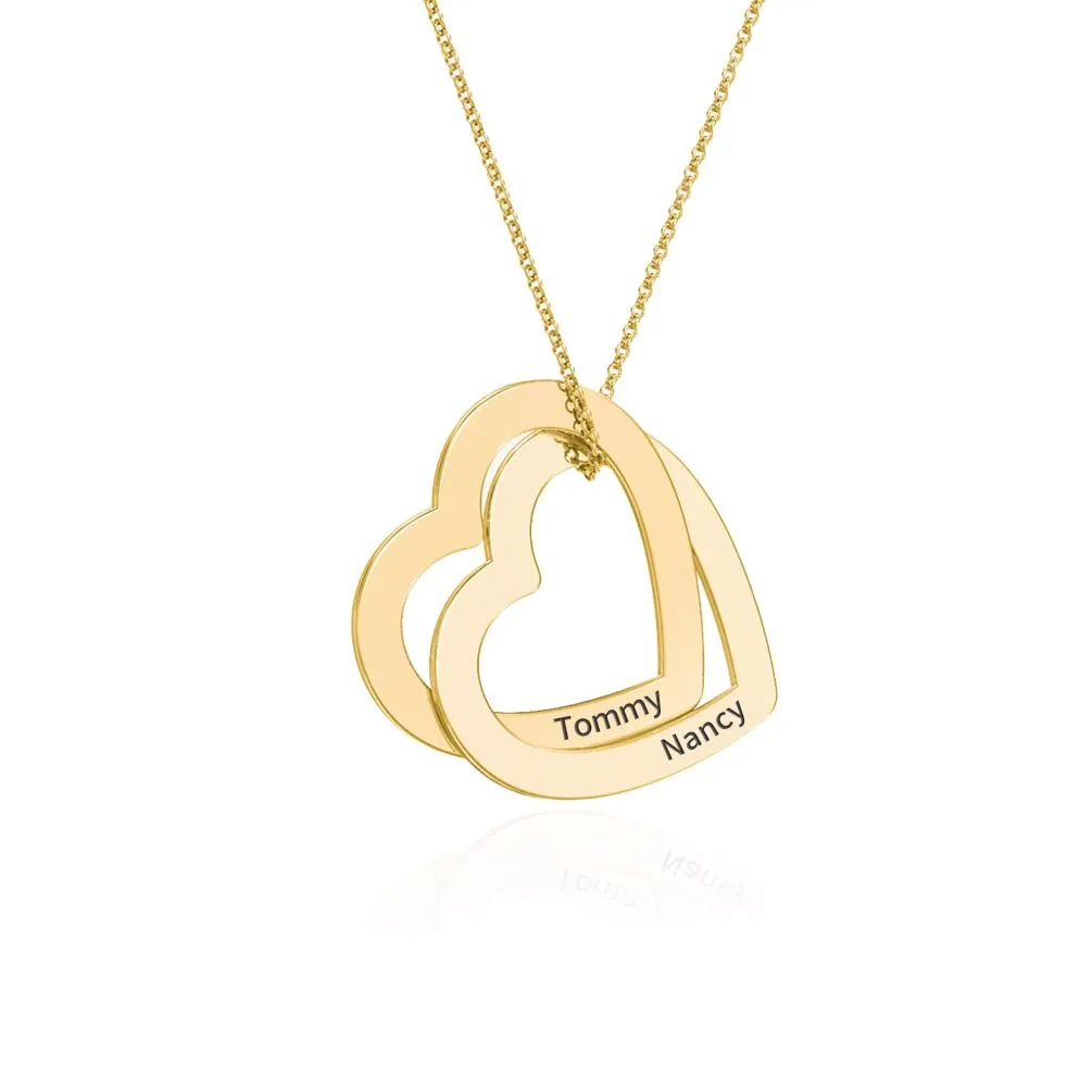 Russian Rings Necklace Custom - Tri Color Interlocking Engraved Necklace Linked Gold Round Necklace for Women (Heart name, brass)