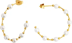 Sacina Gold-tone Imitation-Pearl Hoop Huggie Dainty Earrings, Minimalist Boho Christmas Jewelry Gift