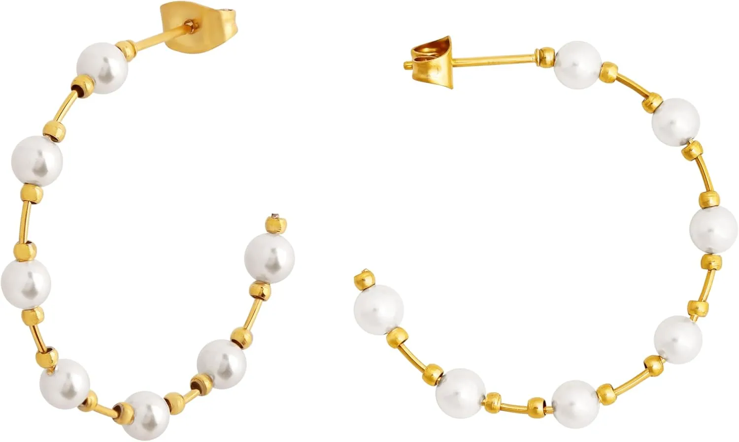 Sacina Gold-tone Imitation-Pearl Hoop Huggie Dainty Earrings, Minimalist Boho Christmas Jewelry Gift