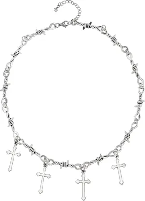 Sacina Gothic Punk Barbed Wire Cross Necklace, Cross Punk Grunge Necklace, Costume Jewelry, Christmas New Year Jewelry Gift for Women