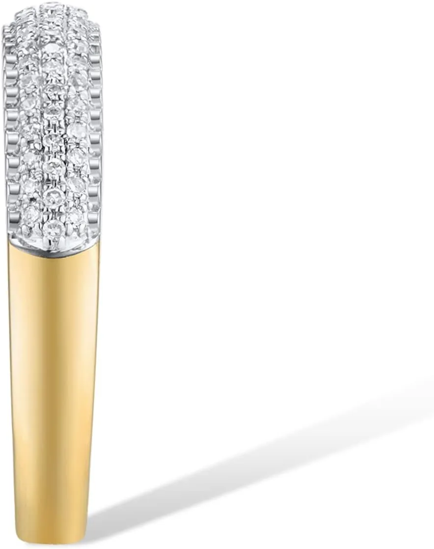 Santuzza 10K Yellow Solid Gold 3-Row Pave 0.2 ct Genuine Diamond Dainty Statement Ring for Women