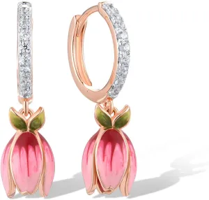 Santuzza 925 Sterling Silver Enamel Tulip Cuff Pierced Earrings for Women