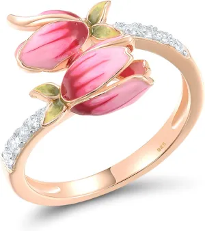 Santuzza 925 Sterling Silver Gemstone Flower Statement Ring for Women