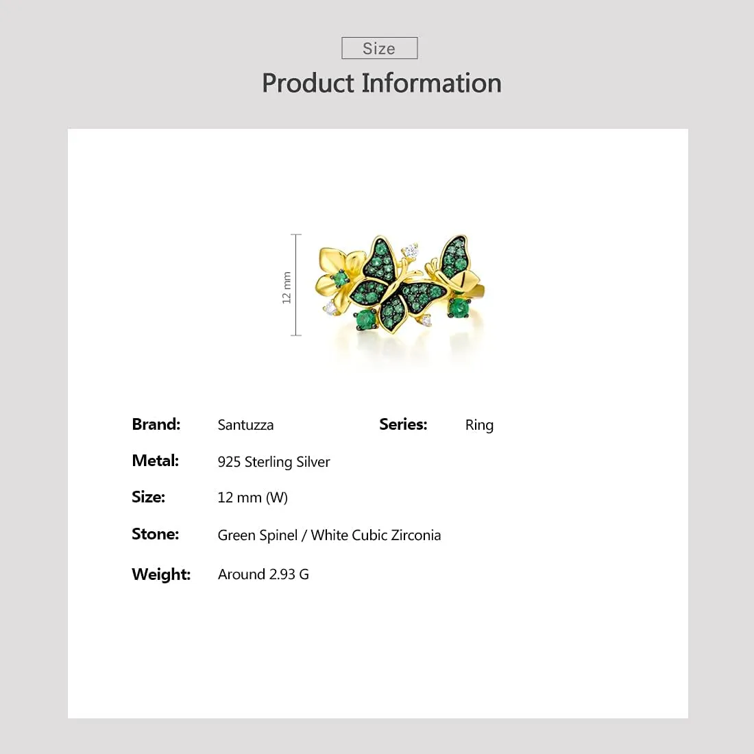 Santuzza Sterling Silver Butterfly Ring for Women