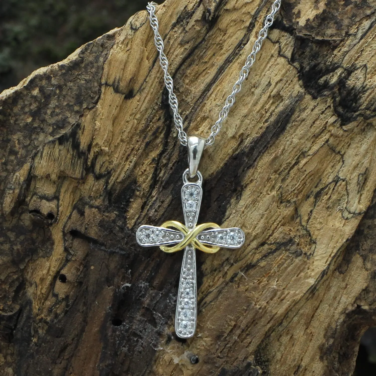 SAVEARTH DIAMONDS 1/10 Carat Lab Created Moissanite Diamond Cross Necklace 14k Gold Plated 925 Sterling Silver Infinity Pendant Religious Jewelry Christian Baptism Gift (0.10 Cttw, Color- G-H, VVS1) Jewelry for Women