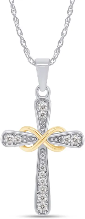 SAVEARTH DIAMONDS 1/10 Carat Lab Created Moissanite Diamond Cross Necklace 14k Gold Plated 925 Sterling Silver Infinity Pendant Religious Jewelry Christian Baptism Gift (0.10 Cttw, Color- G-H, VVS1) Jewelry for Women