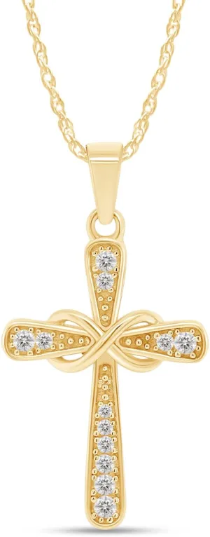 SAVEARTH DIAMONDS 1/10 Carat Lab Created Moissanite Diamond Cross Necklace 14k Gold Plated 925 Sterling Silver Infinity Pendant Religious Jewelry Christian Baptism Gift (0.10 Cttw, Color- G-H, VVS1) Jewelry for Women