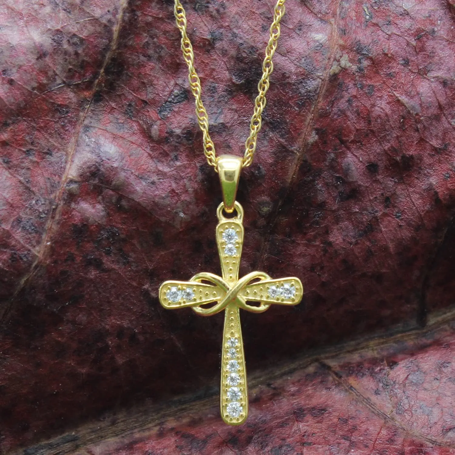 SAVEARTH DIAMONDS 1/10 Carat Lab Created Moissanite Diamond Cross Necklace 14k Gold Plated 925 Sterling Silver Infinity Pendant Religious Jewelry Christian Baptism Gift (0.10 Cttw, Color- G-H, VVS1) Jewelry for Women